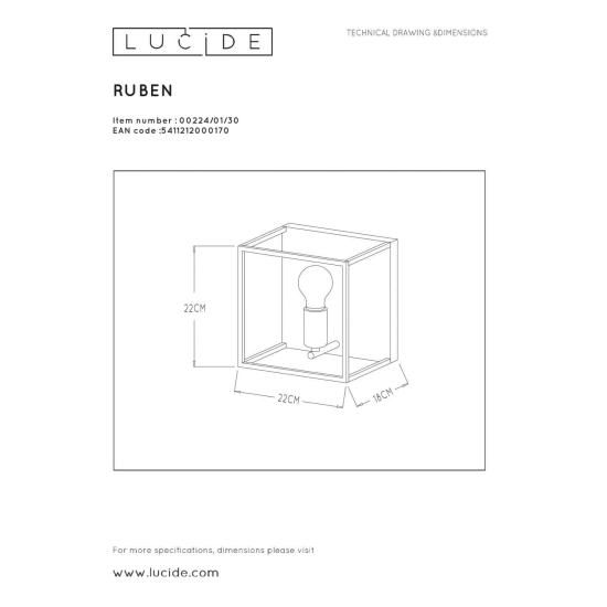 Kinkiet RUBEN 1xE27 czarny 00224/01/30 Lucide - zdjęcie dodatkowe 4
